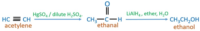 acetylene to ethanol conversion through ethanal